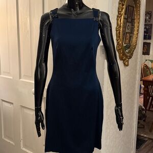 VTG CDC Carmen Desiree Co Shimmery Dark Blue Fitted Cocktail Dress Butterflies 4